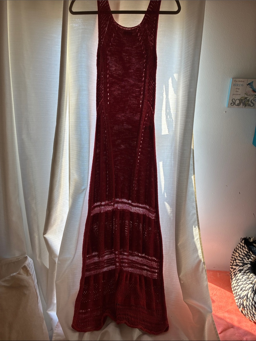 United Colors Of Benetton Red Crocheted Maxi Dress With Gold Threading Detail